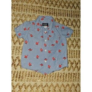 The Children’s Place Patriotic Surfing Dino Print Button Front Shirt 12-18 MONTH